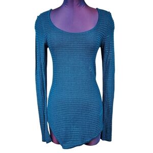 NWOT Express Teal Semi Sheer Asymmetric Long Sleeve‎ Top Size Small Women's M59